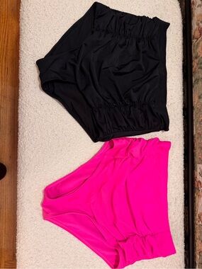 Women’s High-Waist Swim Shorts - Black & Hot Pink